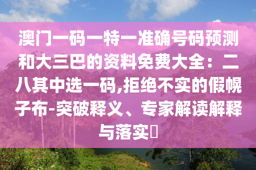 澳门一码一特一准确号码预测和大三巴的资料免费大全:二八其中选一码,拒绝不实的假幌子布-突破释义、专家解读解释与落实