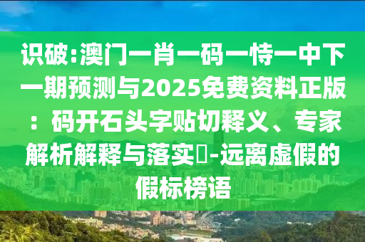 识破:澳门一肖一码一恃一中下一期预测与2025免费资料正版：码开石头字贴切释义、专家解析解释与落实​-远离虚假的假标榜语中山市多米克自动化设备有限公司